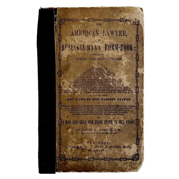 1852 American Lawyer Businessman Form Book Victorian Woodcut Maps Law Rare E48